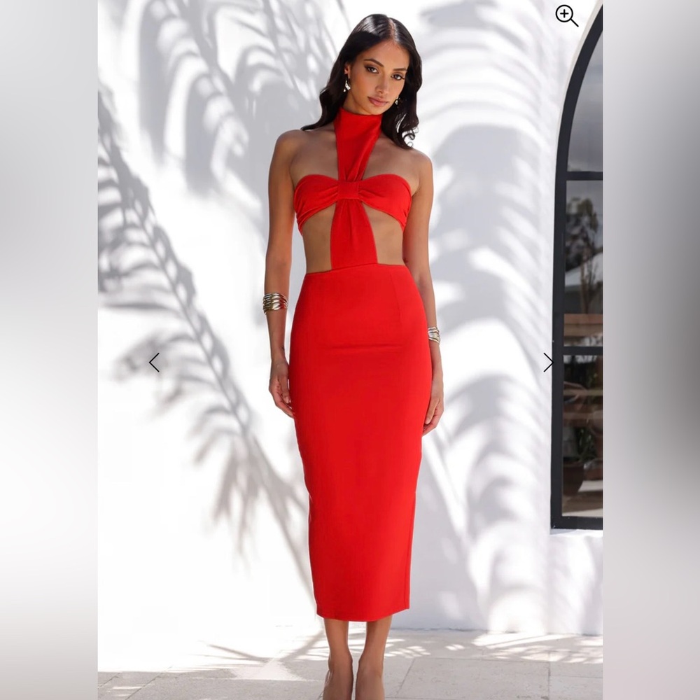Strapless Red Cutout Maxi Dress with Front Knot